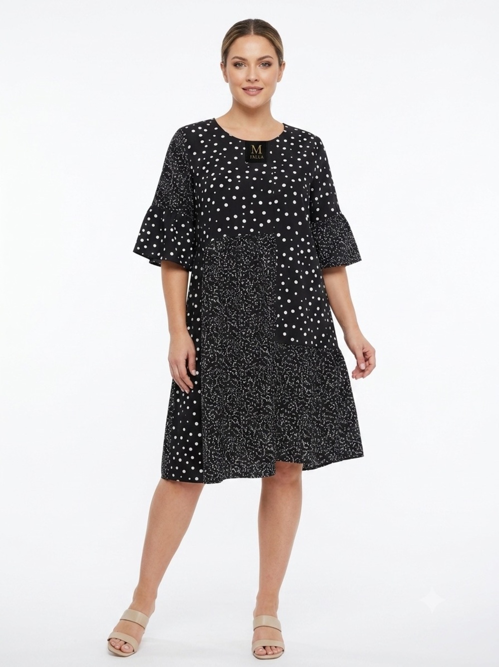 M Size Black & White Patchwork Midi Dress chic orinal price 150$ caara